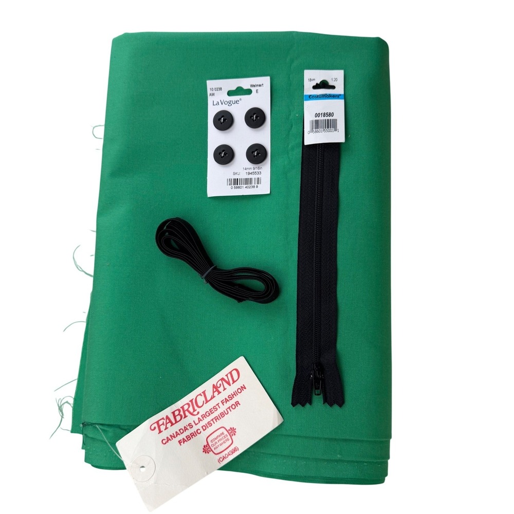NWT Vintage Poplin Fabric Sewing Kit Emerald Green  Fabricland 2.6 Yds 45x96